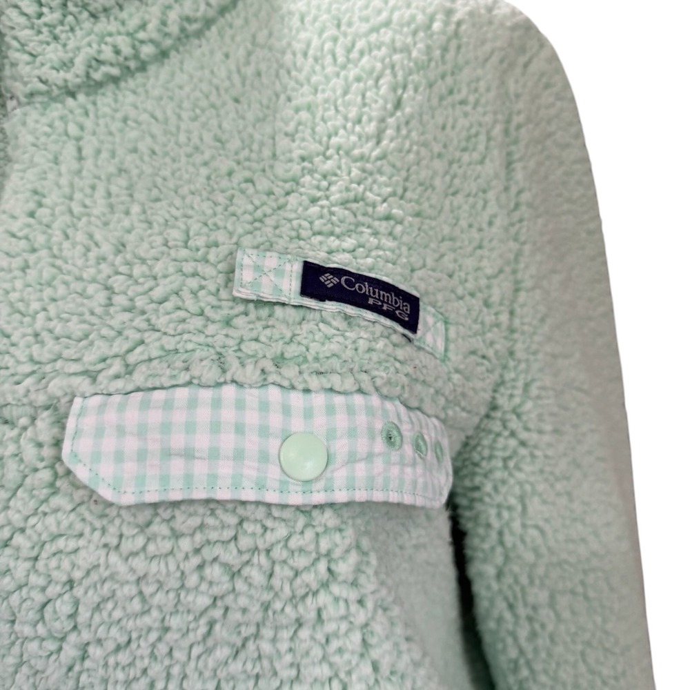 Columbia PFG Womens XL Mint Sherpa Fleece Jacket Full Zip Gingham Cozy Outdoor - Picture 5 of 9
